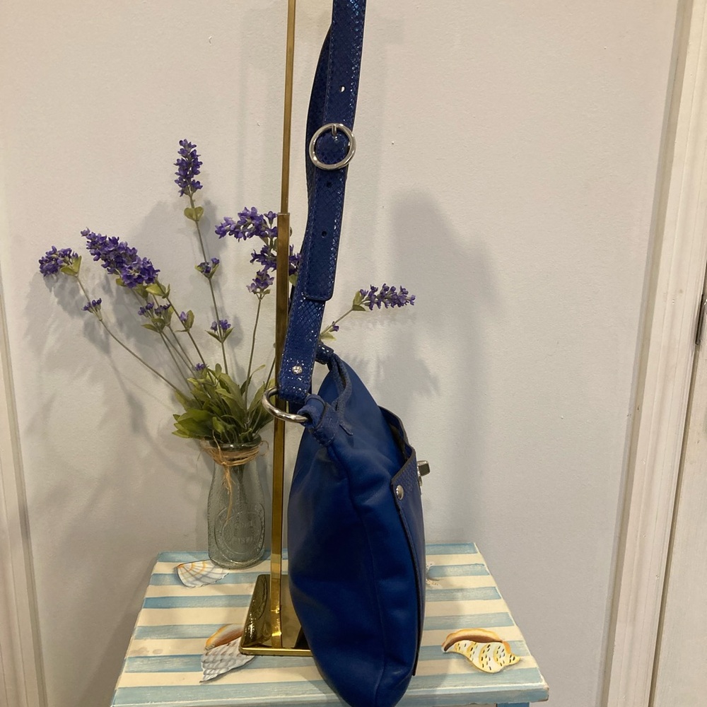 Coach Penelope Royal Blue Leather and Snake Embossed Crossbody Bag - Picture 4 of 15